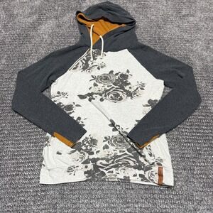 Ampersand Avenue Womens Pullover Hoodie Gray‎ Floral Print Size S Mustard Yellow